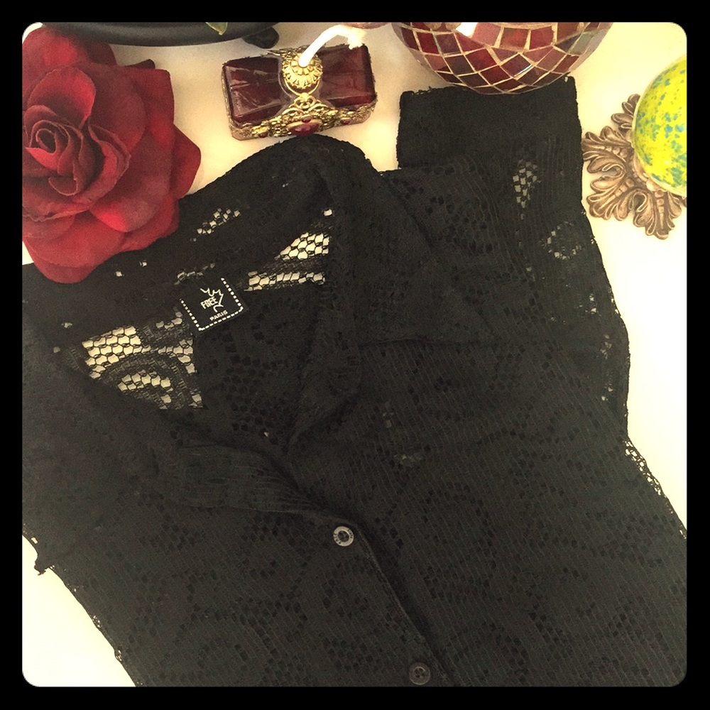 Black Lace Button Down Shirt